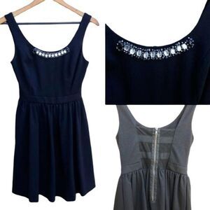 Princess Vera Wang Mini Fit & Flare Dress Rhinestone Neck Mesh Cutout Black Sz S